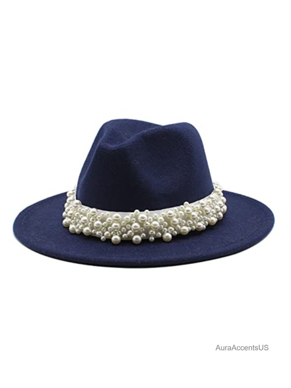 Women's Wool Fedora Panama Hat Pearl Band Wide Brim Felt Trilby Classic